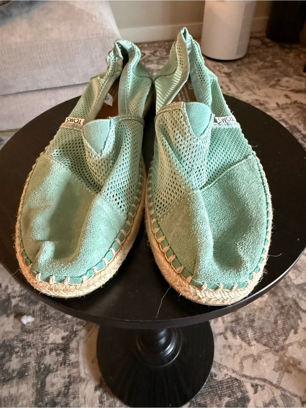 TOMS Mint Green Mesh & Suede Espadrille Slip-Ons SZ 10